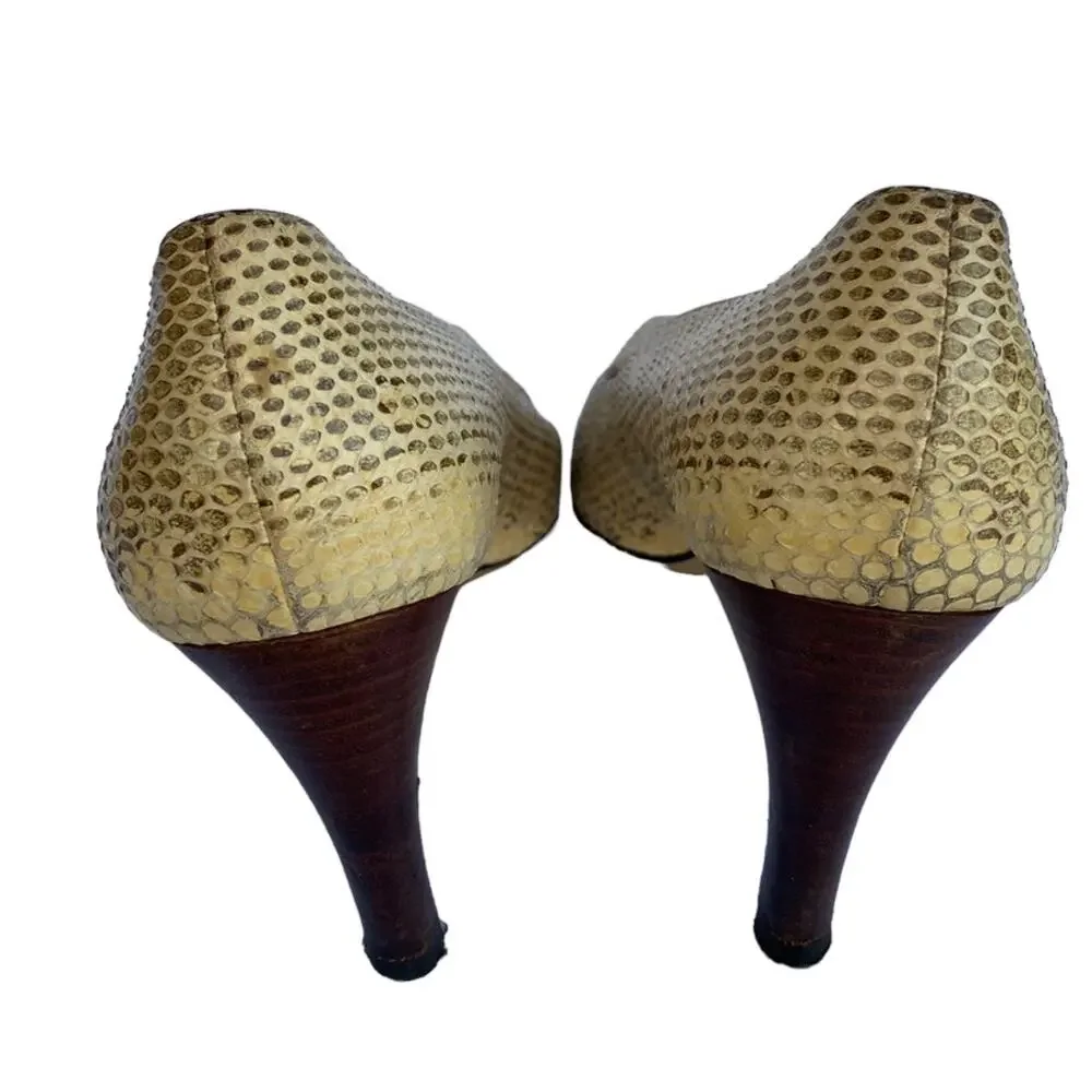Vintage Gucci Tan Snakeskin Snip Toe Slip On Classic Heeled Pumps Size 9B - Picture 7 of 10
